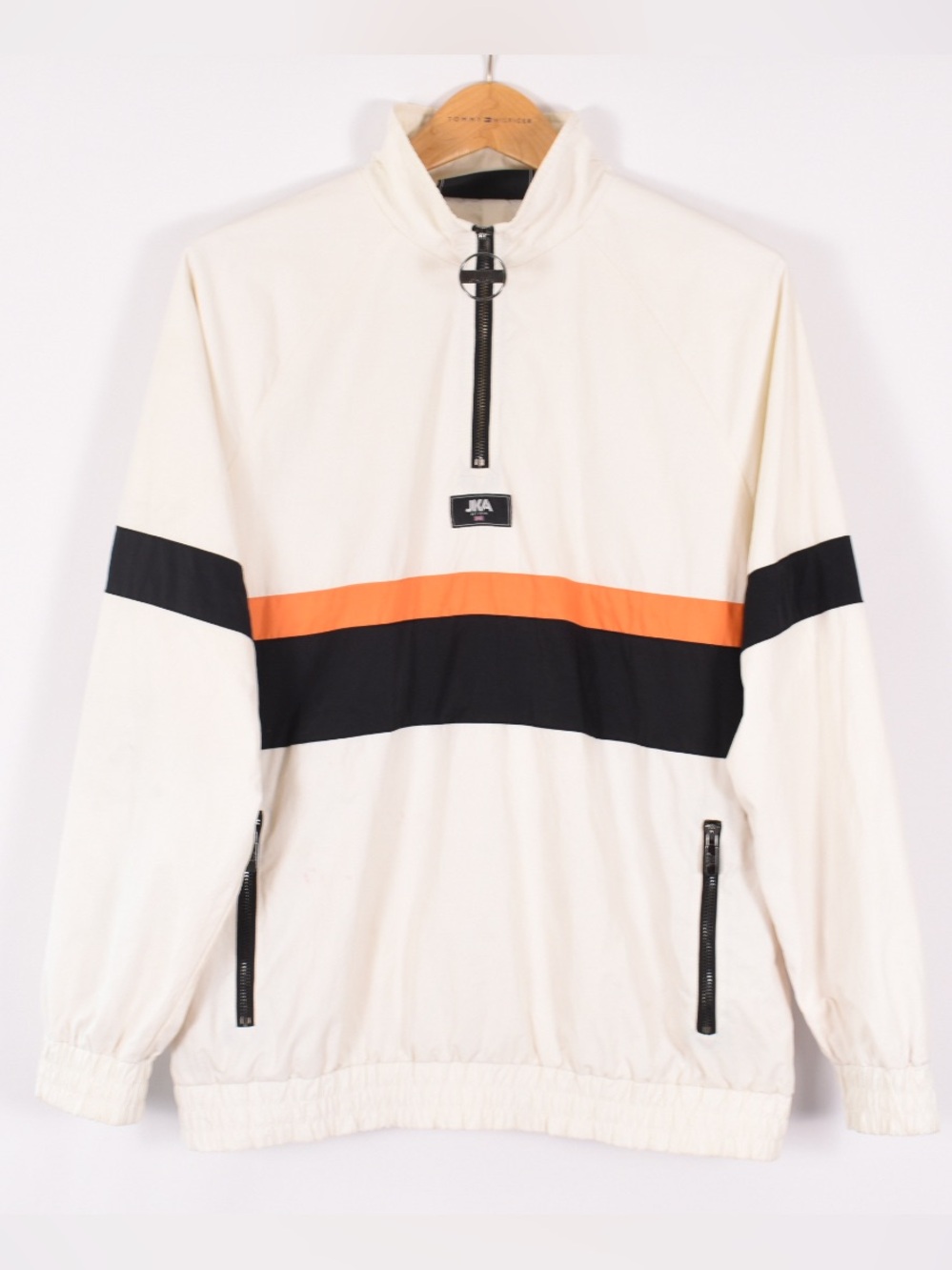 Ivory Half-Zip Windbreaker with Orange & Black Stripes